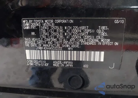 2010 Toyota Rav4 from USA, damaged, VIN JTMBF4DV4A5032233